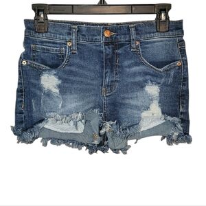 Hippie Laundry Dark Blue Frayed Jean Shorts Size 5 High Rise Shortie